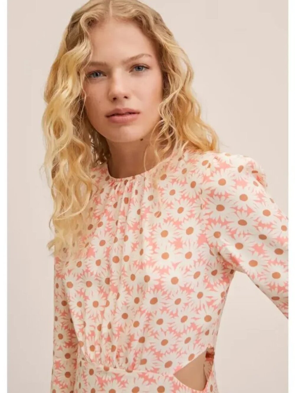 MNG Pink White Daisy Floral Flowy With Side Openings Dress Size 2